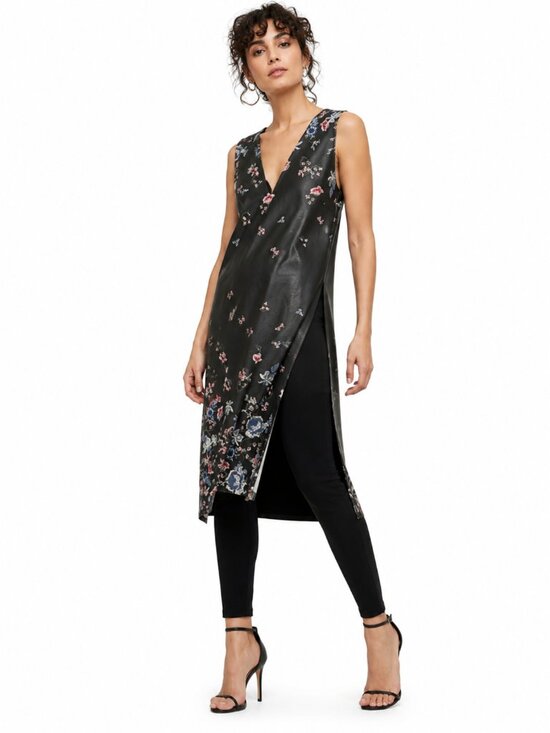 BCBGMaxAzria Tops - BCBG Maxazria Faux Leather Hadley Tunic Embroidered Long Black Boho Goth Size S
